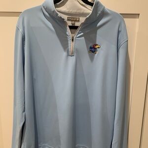 Peter Millar Light Blue Quarter-Zip with Kansas Jayhawk